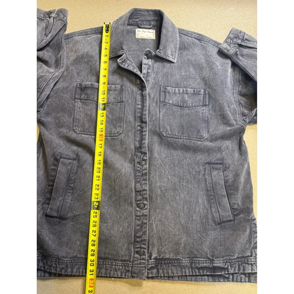 Free People We The Free Denim Shirt Jacket Washed Black Grey Oversized Shacket L - Picture 8 of 10